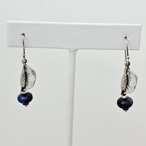 Silpada Rare Sterling Silver Leaf Sodalite Bead French Wire Drop Earrings W1086
